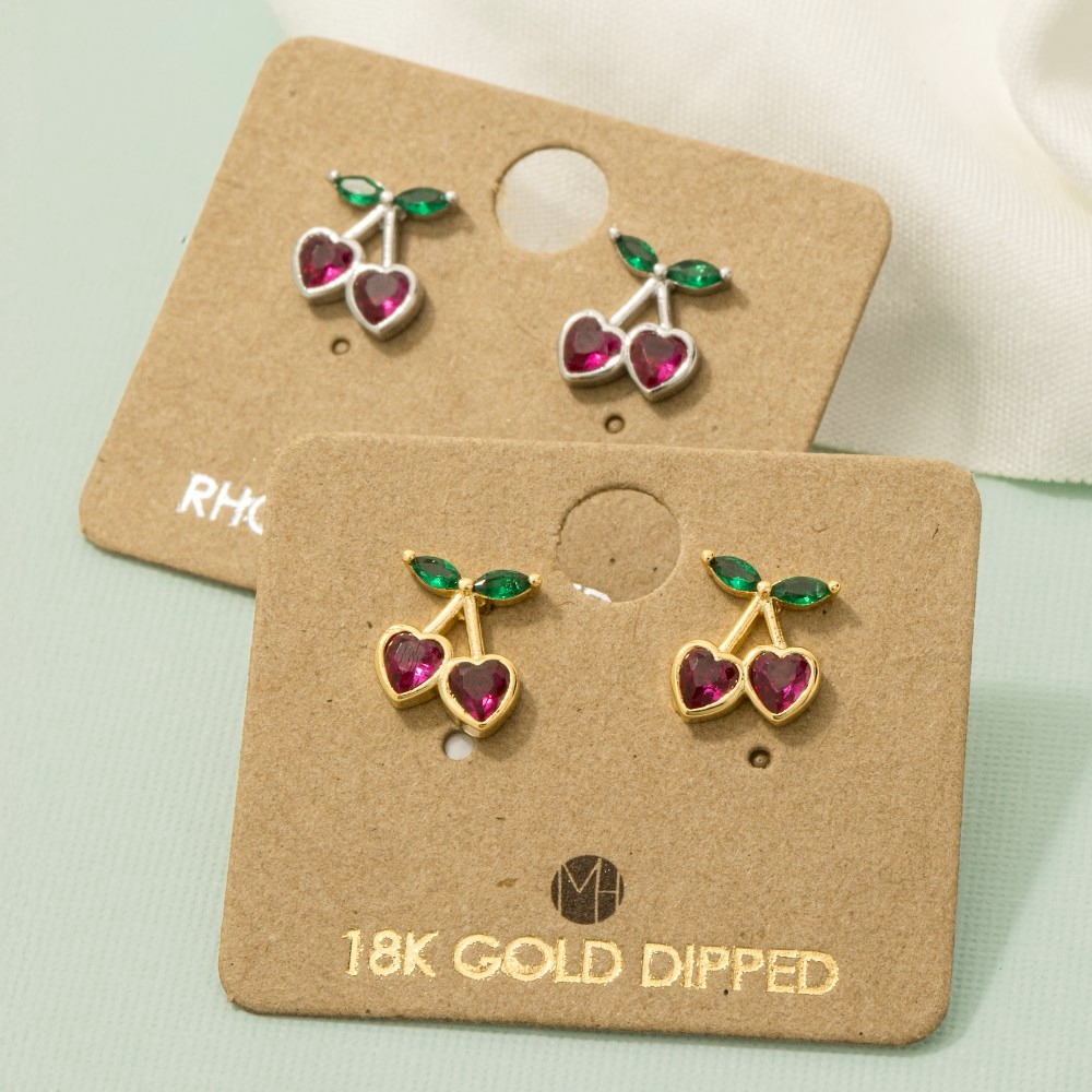 Gold Dipped Mini Cherry Heart Stud Earrings