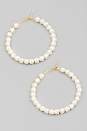 Round Pearl Beaded Wire Hoop Earrings