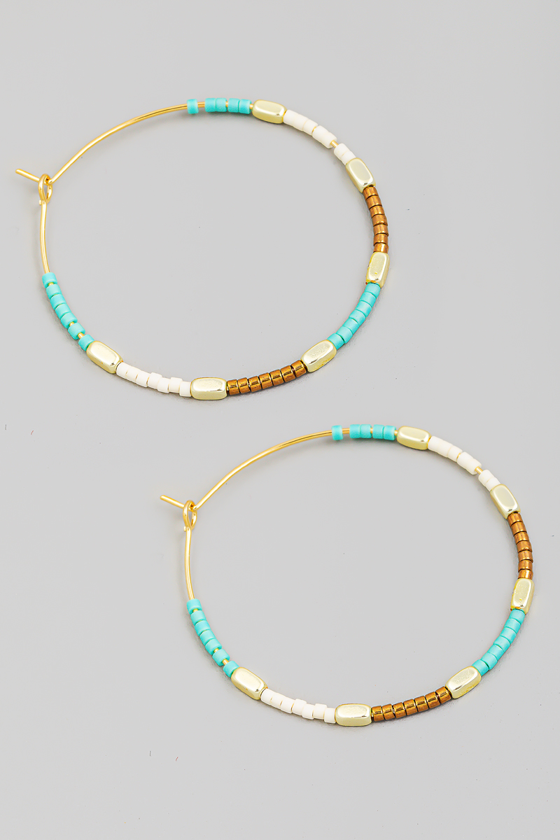Multi Bead Wire Hoop Earrings