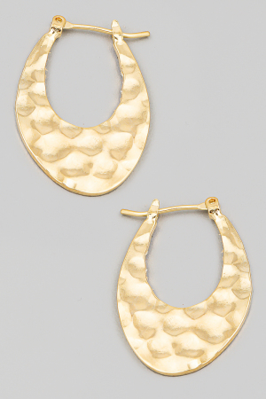 Hammered Oval Disc Hoop Earrings