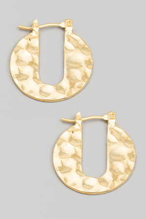 Hammered Circle Disc Latch Hoop Earrings