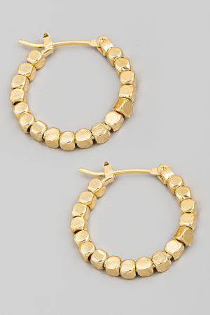 Cube Bead Pincatch Circle Hoop Earrings