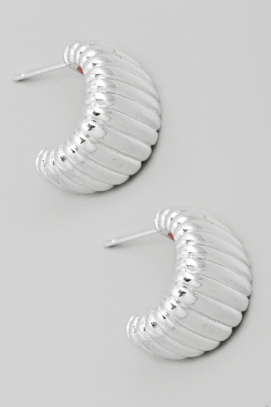 Metallic Ribbed Texture Hoop Earrings