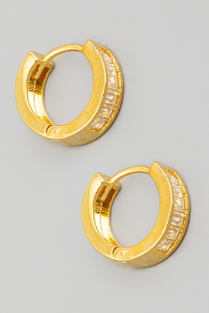 Small Baguette Studded Hoop Earrings
