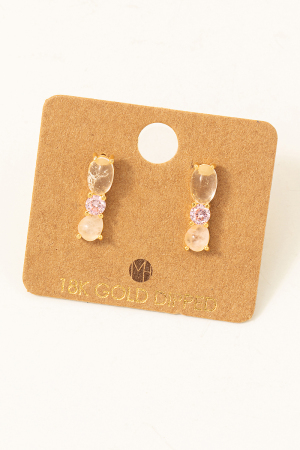 Gold Dipped Triple Stud Bar Stud Earrings