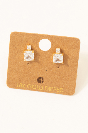 Gold Dipped Square Rhinestones Stud Earrings