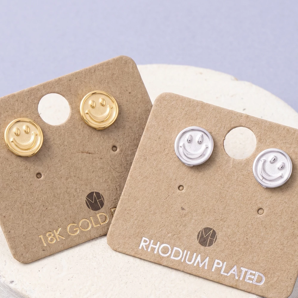 Matte Smiley Face Disc Stud Earrings