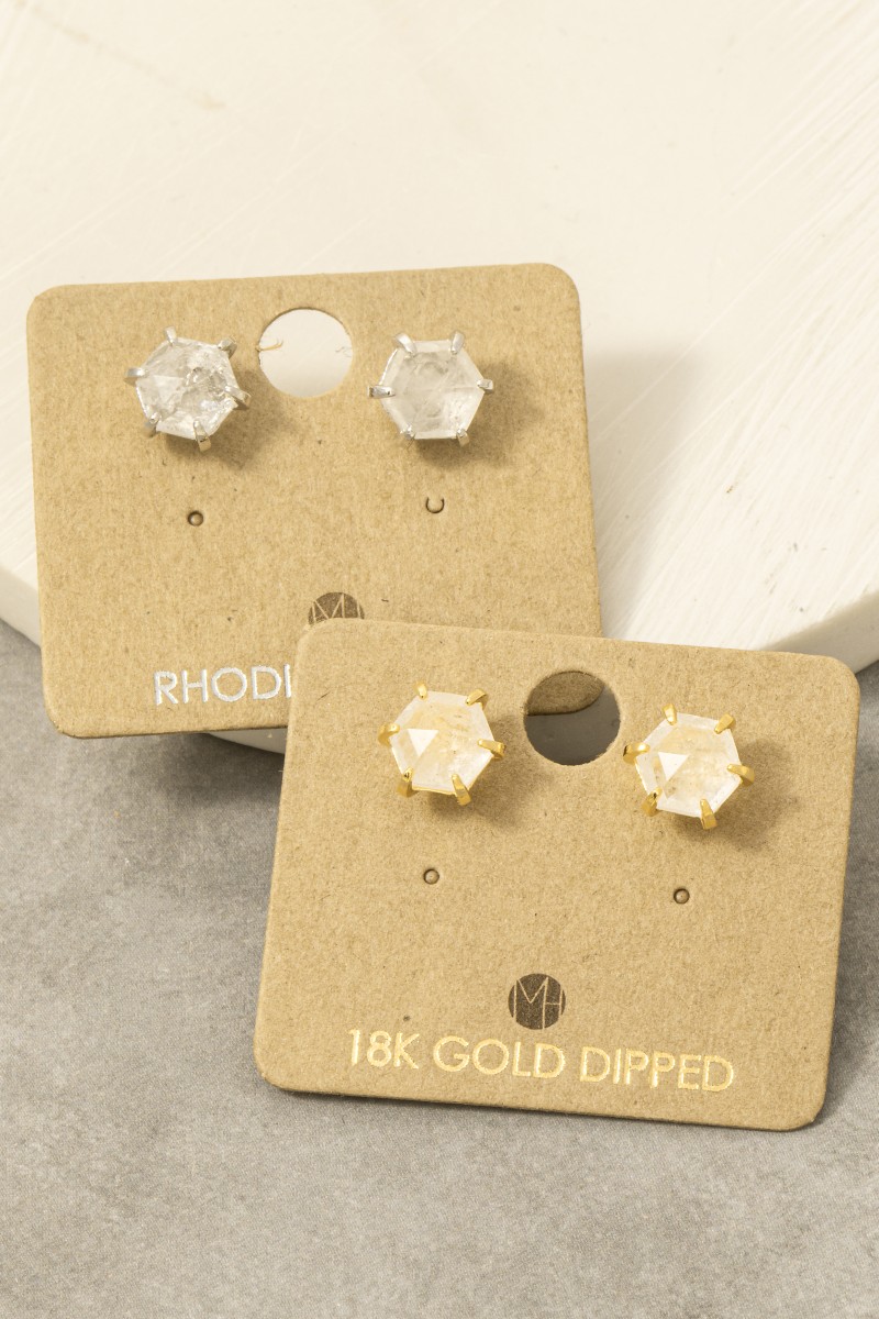 Mini Hexagon Gemstone Stud Earrings