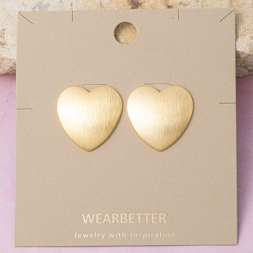 Oversized Brushed Heart Stud Earrings