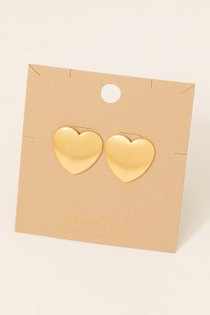 Brushed Metallic Heart Stud Earrings