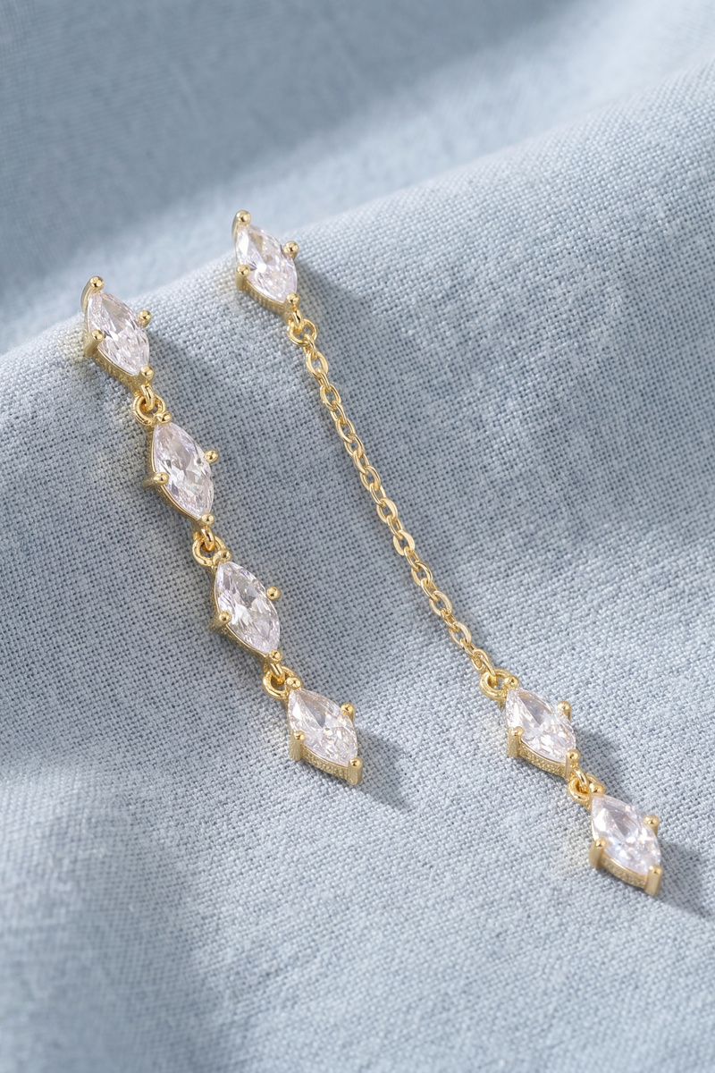 Cz Marquise Asymmetric Linear Drop Earrings