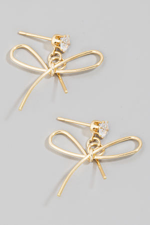 Thin Metallic Ribbon Bow Drop Earrings