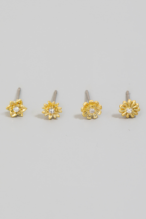 Mini Four Piece Fower Stud Earrings Set