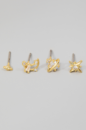 4Pc Space Theme Cz Stud Earrings Set