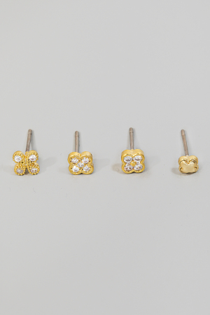 Cz Mini Clover Stud Earrings Set