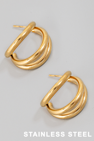 Stainless Steel Layered Tube Hoop Earrings