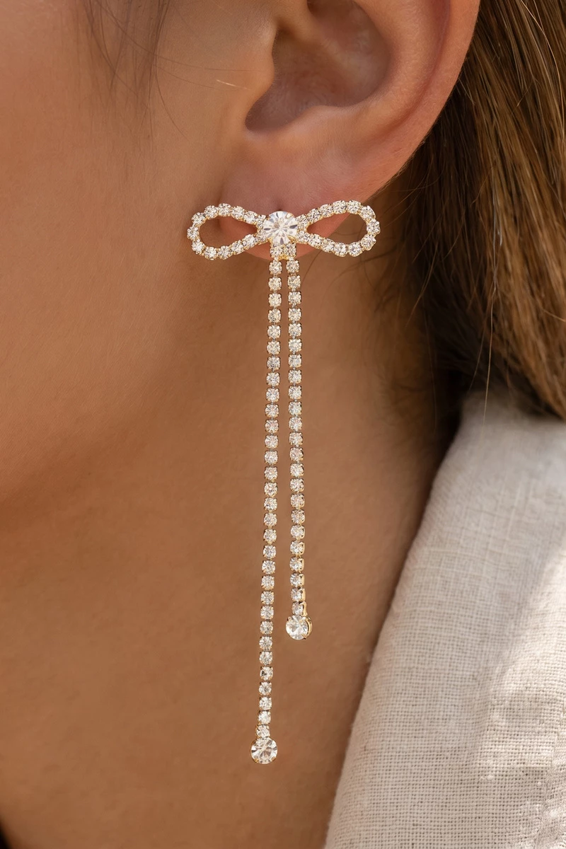Rhinestone Figure 8 Bow Chain Drop Earrings