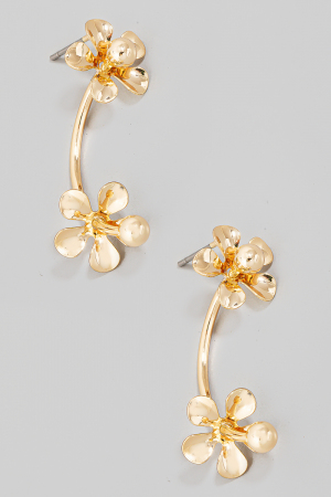 Double Flower Bar Link Stud Dangle Earrings