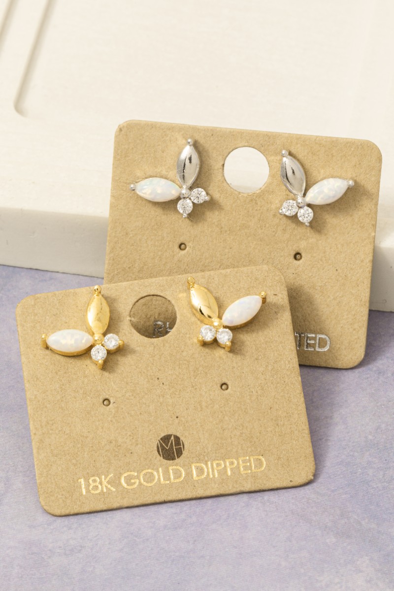 Gold Dipped Opal Butterfly Stud Earrings