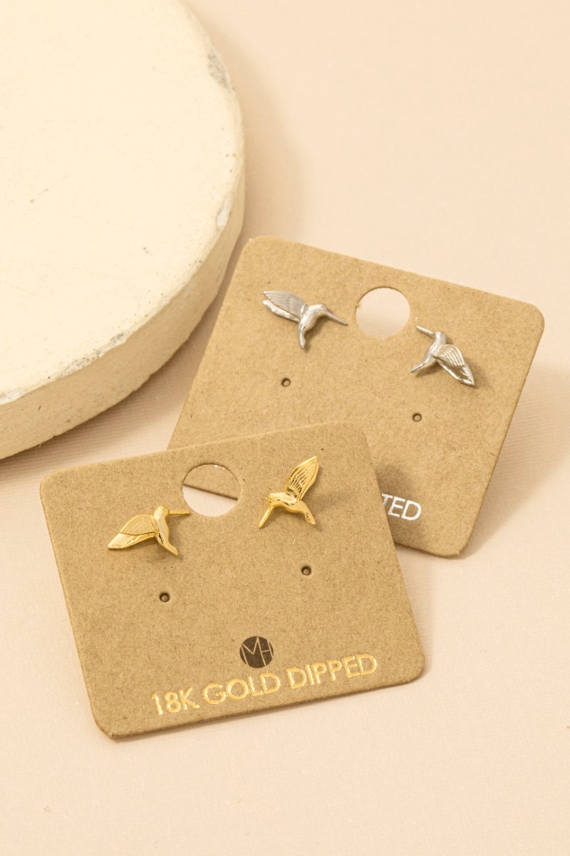 Gold Dipped Humming Bird Stud Earrings