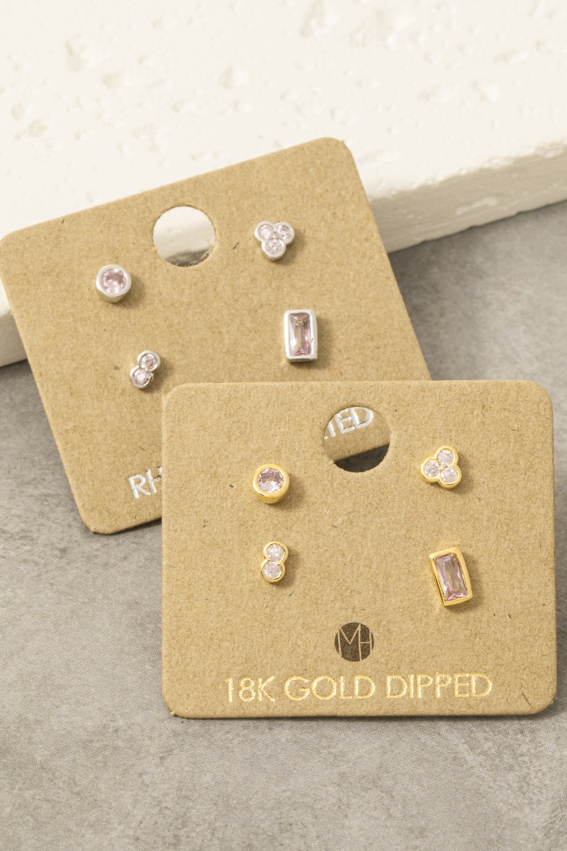 Gold Dipped 4Pc Stud Earrings Set