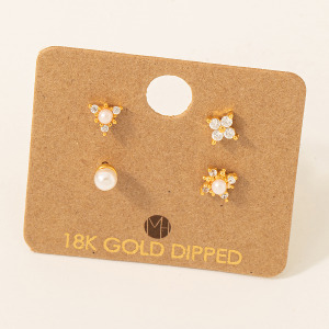 Mini Floral Pearl Stud Earrings Set