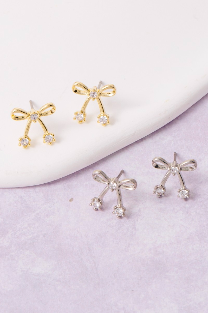 Cubic Zirconia Stud Ribbon Bow Stud Earrings