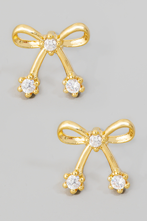 Cubic Zirconia Stud Ribbon Bow Stud Earrings