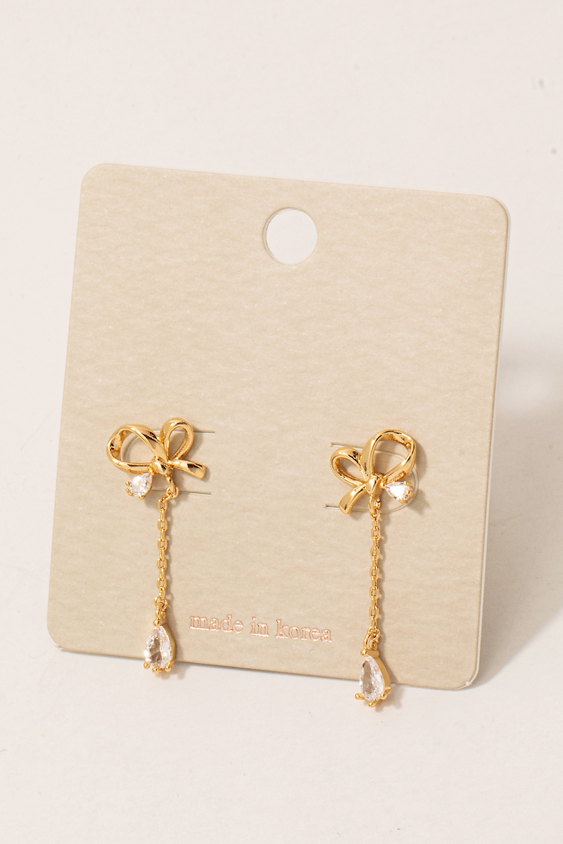 Chain Dangle Rhinestone Bow Stud Earrings
