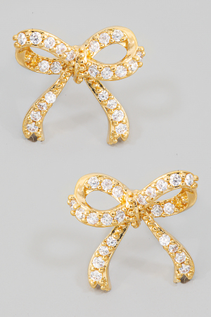 Rhinestone Ribbon Bow Stud Earrings