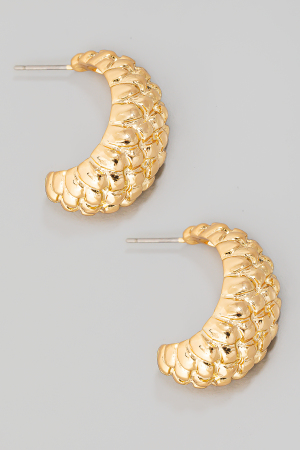 Metallic Textured C Hoop Earrings