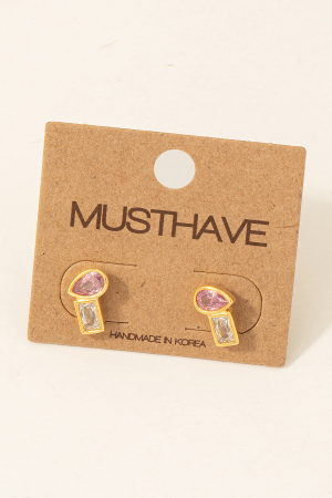 Gold Dipped Double Cz Stone Stud Earrings