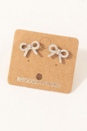 Gold Dipped Cz Pave Ribbon Bow Stud Earrings