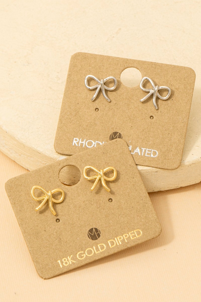 Gold Dipped Wire Ribbon Bow Stud Earrings