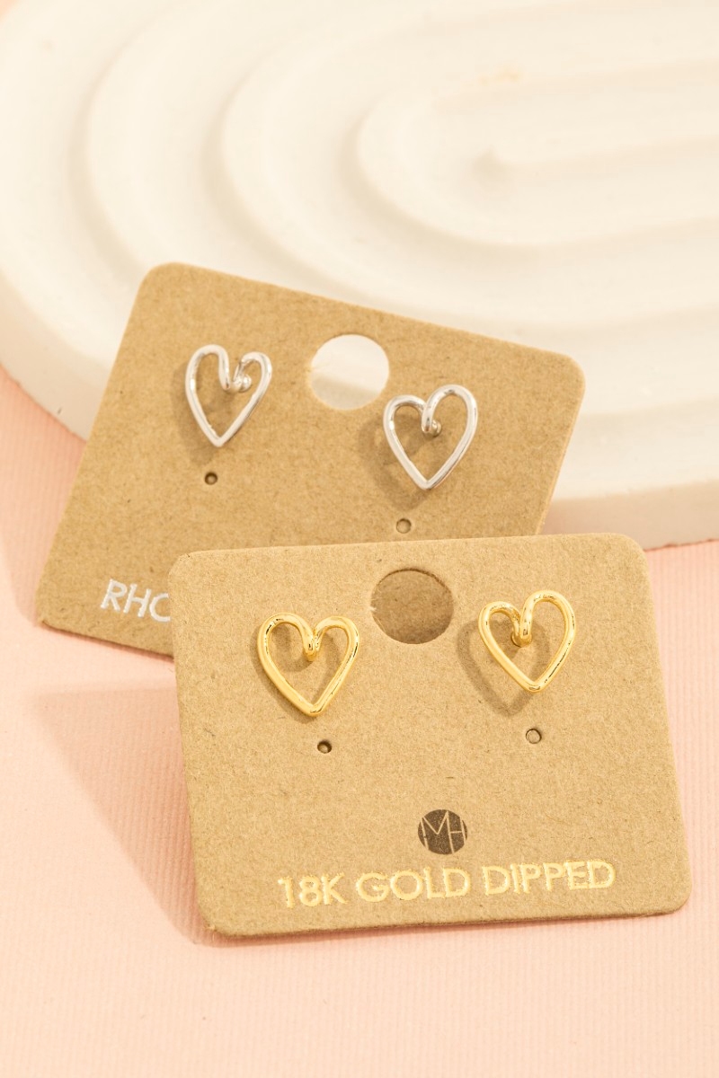 Gold Dipped Wire Heart Stud Earrings