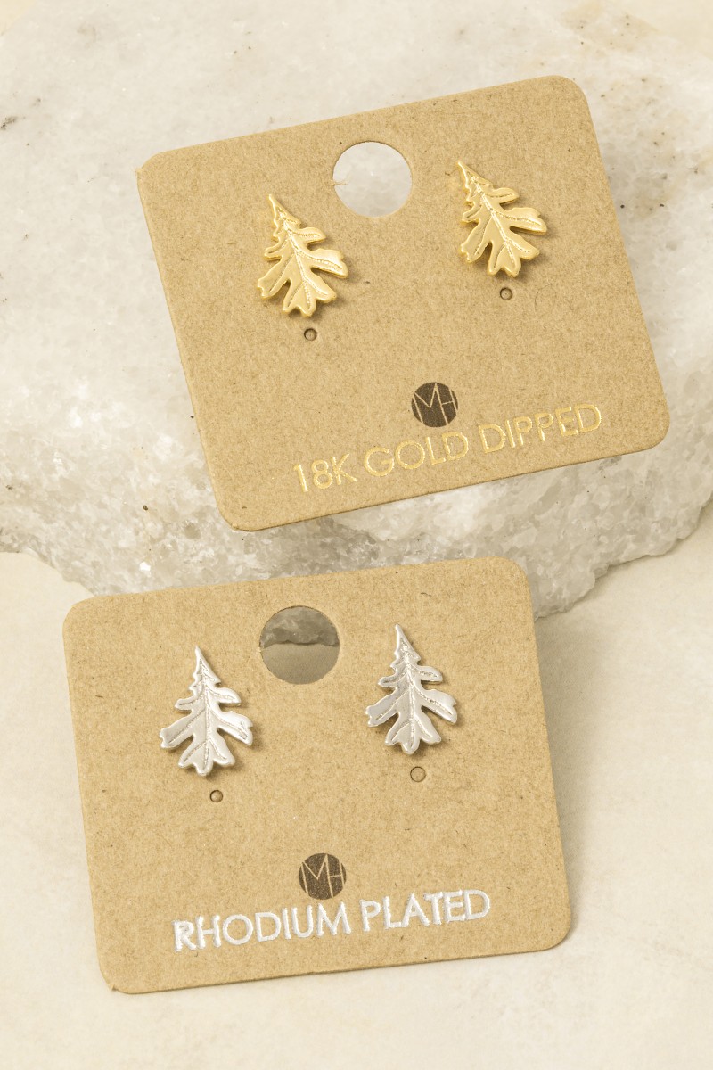 Gold Dipped Oak Leaf Stud Earrings