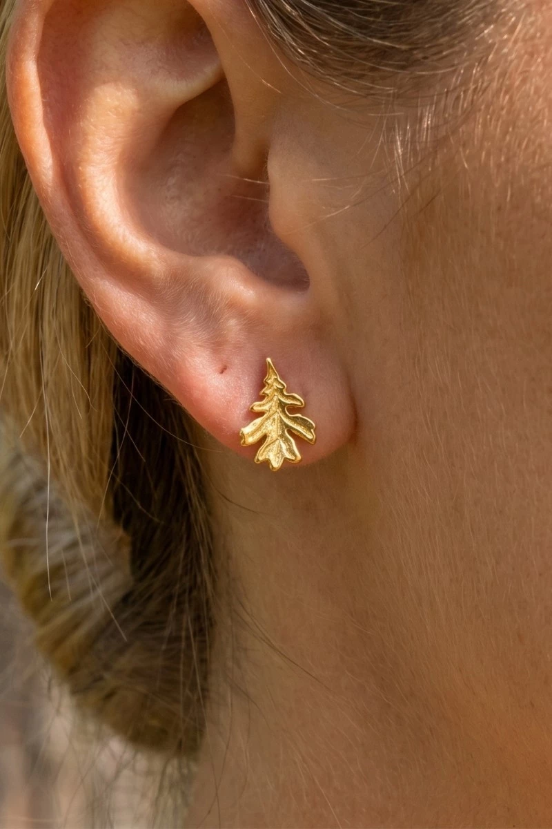 Gold Dipped Oak Leaf Stud Earrings
