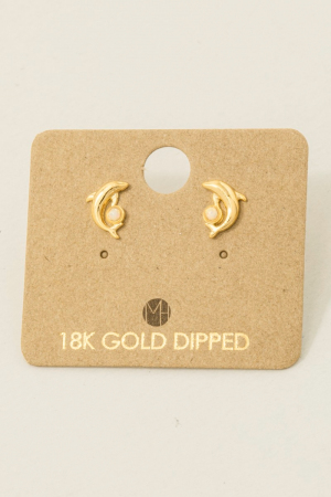Gold Dipped Dolphin And Opal Stud Earrings