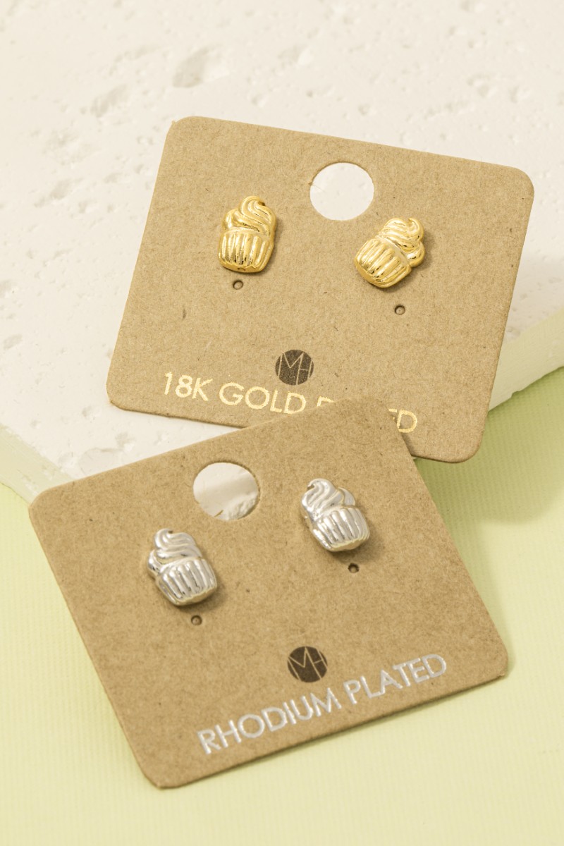 Gold Dipped Cupcake Stud Earrings