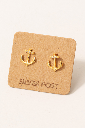 Gold Dipped Studded Anchor Stud Earrings