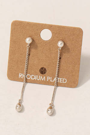 Gold Dipped Tear And Pearl Stud Chain Dangle Earrings