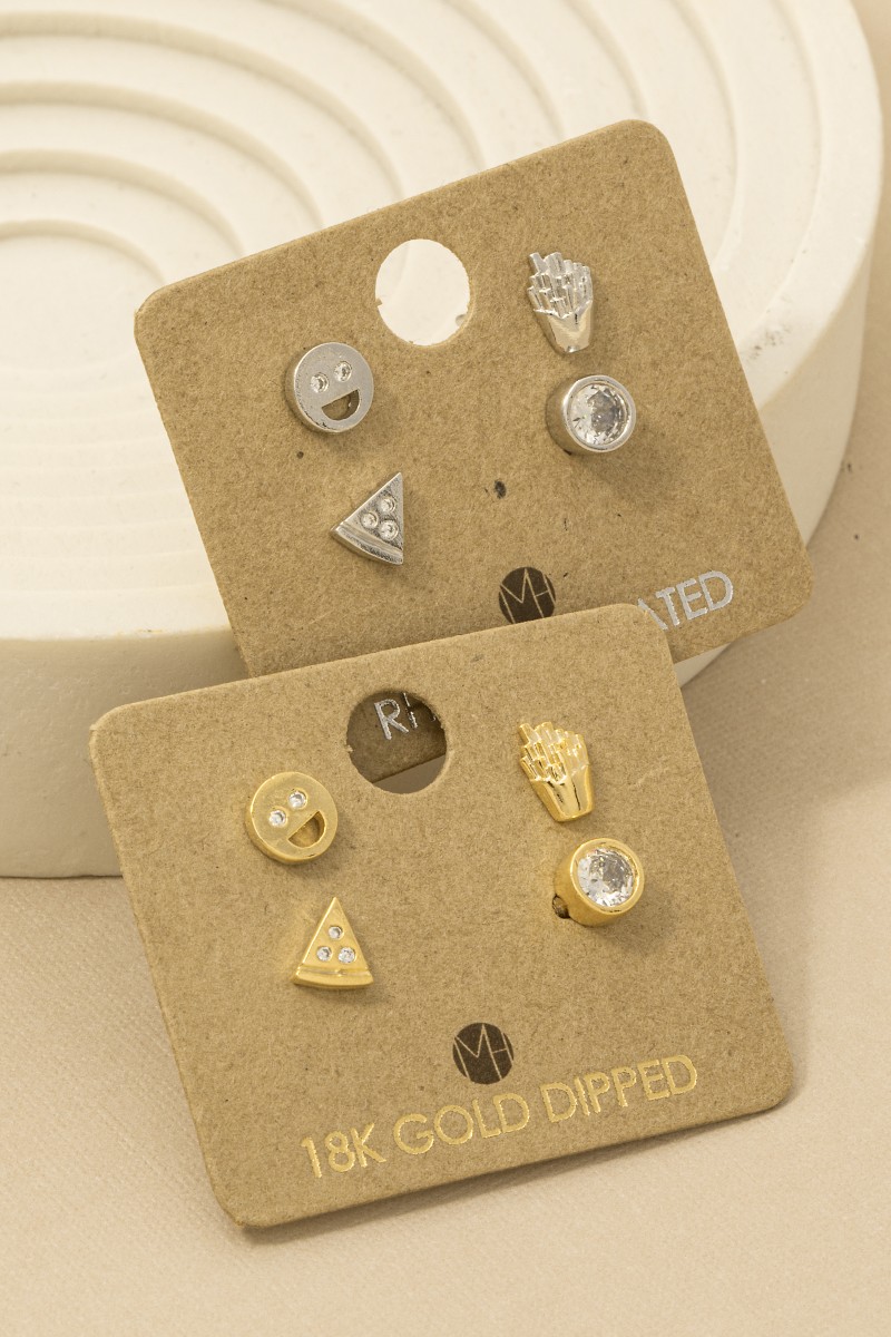 Gold Dipped Assorted Stud Earrings Set
