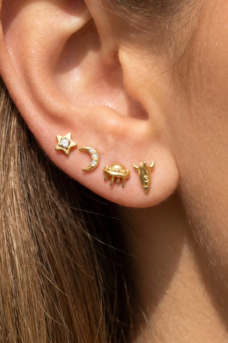 Gold Dipped Space Themed Stud Earrings Set