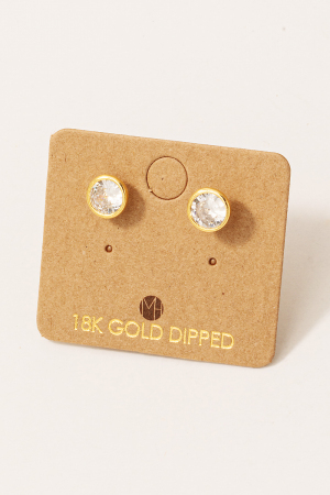 Gold Dipped Round Cubic Zirconia Stud Earrings