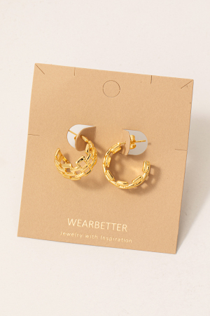 Gold Dipped Solid Square Chain Hoop Earrings