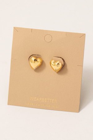 Gold Dipped Mini Cz Studded Heart Stud Earrings