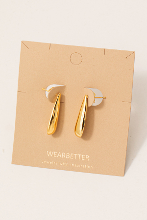 Gold Dipped Long Tear Stud Drop Earrings