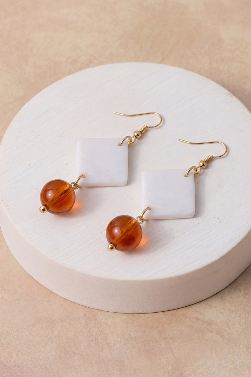 Acrylic Faceted Diamond And Bead Cluster Earrings