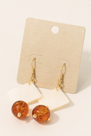 Acrylic Bead And Shell Square Dangle Earrings