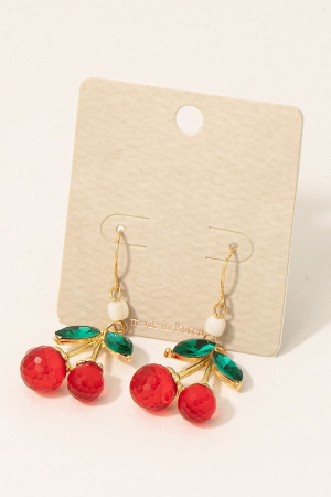 Faceted Glass Beaded Cherry Dangle Chain Earrings